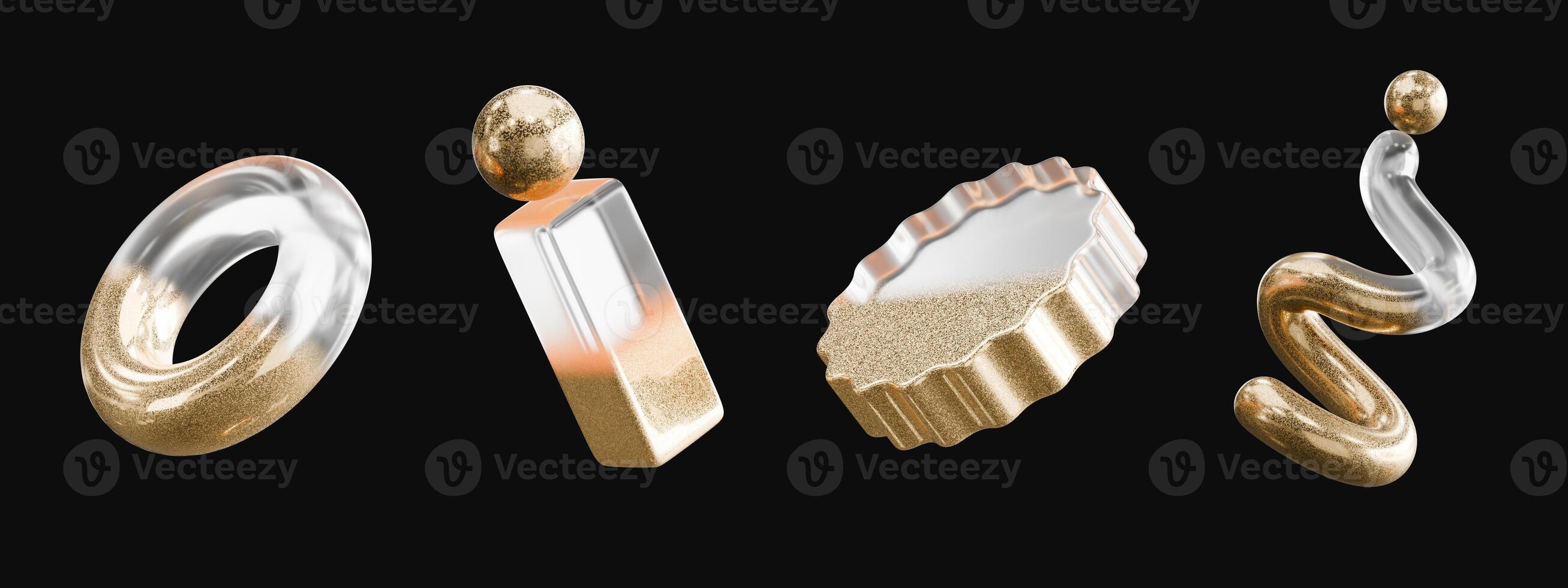 Gold and white Object geometry shape set isolated background 3d rendering photo