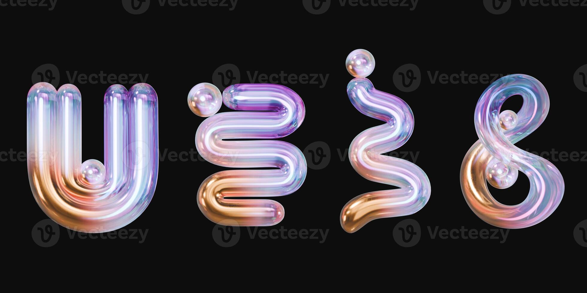 Holographic Colorful object element set pack isolated background 3d rendering photo
