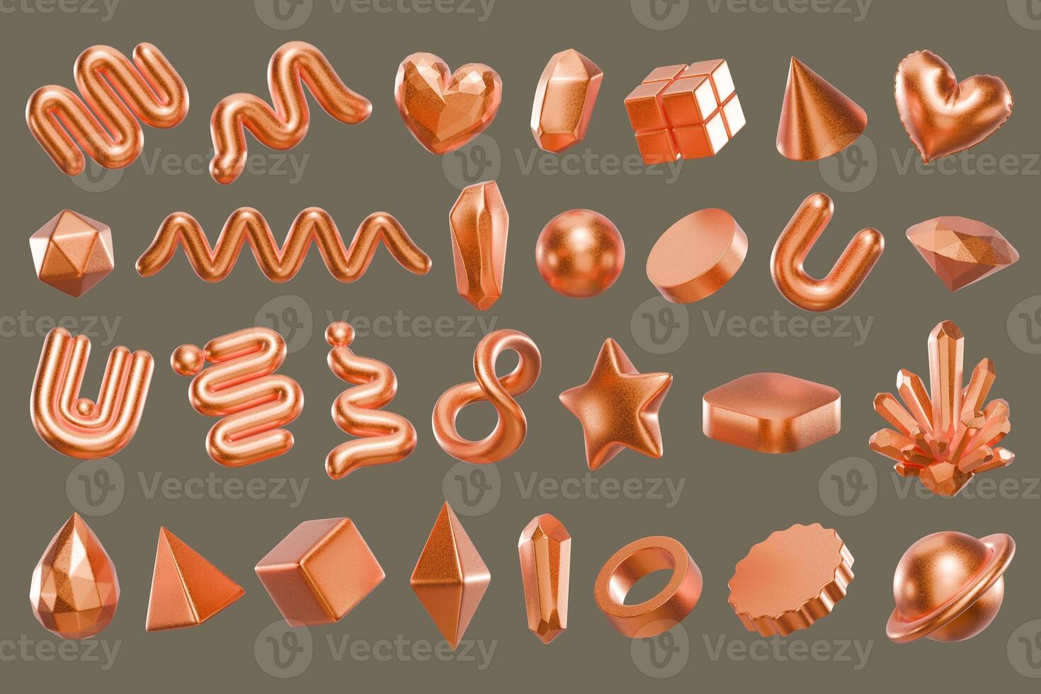 Golden object geometry shape set isolated background 3d rendering photo