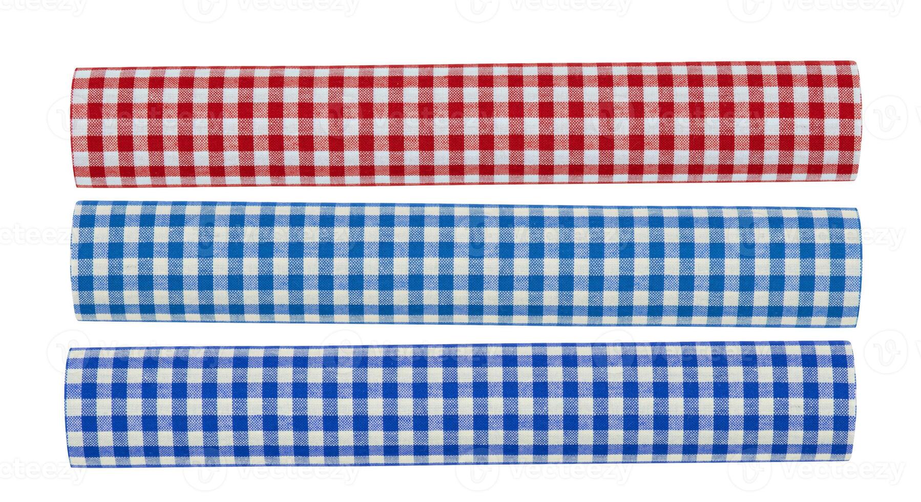 Red plaid fabric roll cut out isolated white background with clipping path photo