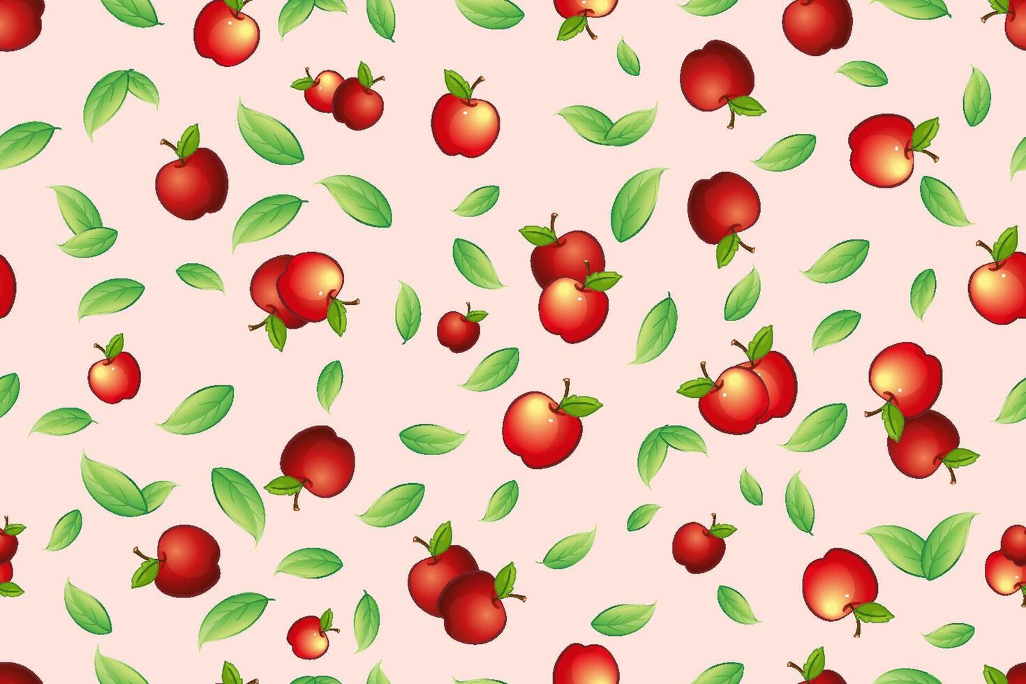 Red apple pattern with green leaves vector
