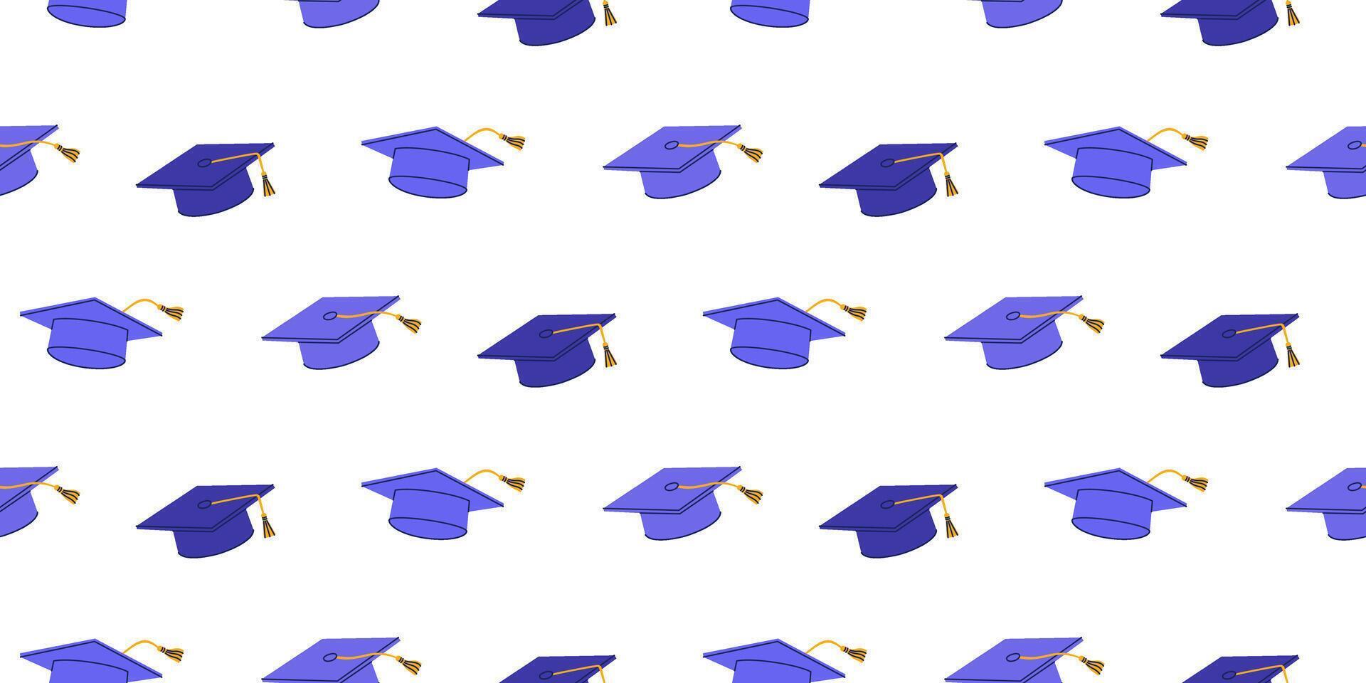 Seamless Pattern With Graduation Hats. Academic Cap Background. Education And School Graduation Concept For Wallpaper And Print Design. vector