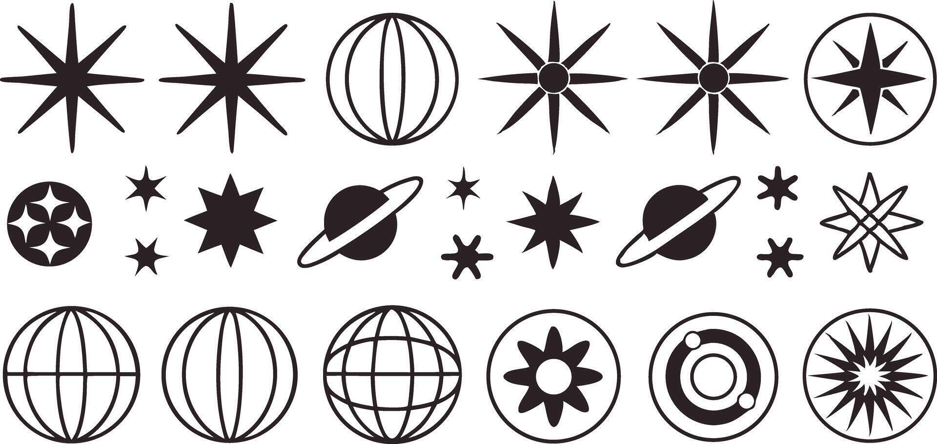 Celestial of stars planets globes circular shapes on background vector