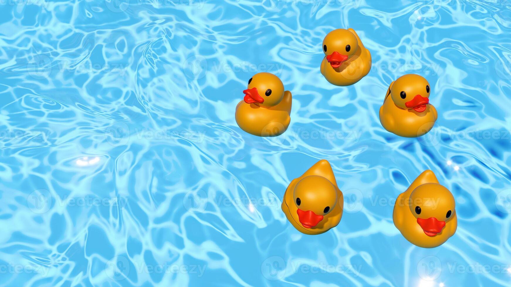 Cheerful Rubber Ducks Playfully Floating in the Clear, Refreshing Pool Water Under the Sun photo