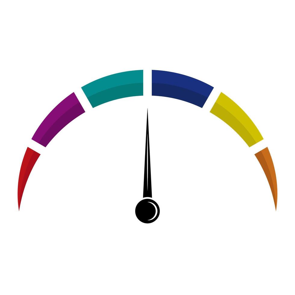 Colorful Gauge Meter with Centered Needle Illustration. A stylized illustration of a semicircular gauge with a black needle pointing straight up. vector