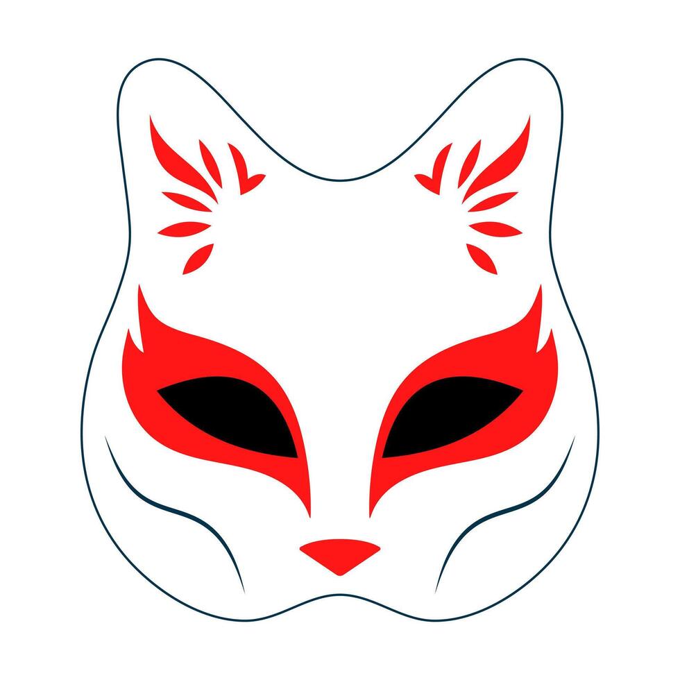Fox Mask with Red Tribal Ornament Illustration. A fox face mask featuring bold, symmetrical red tribal patterns around the eyes, forehead and nose. vector