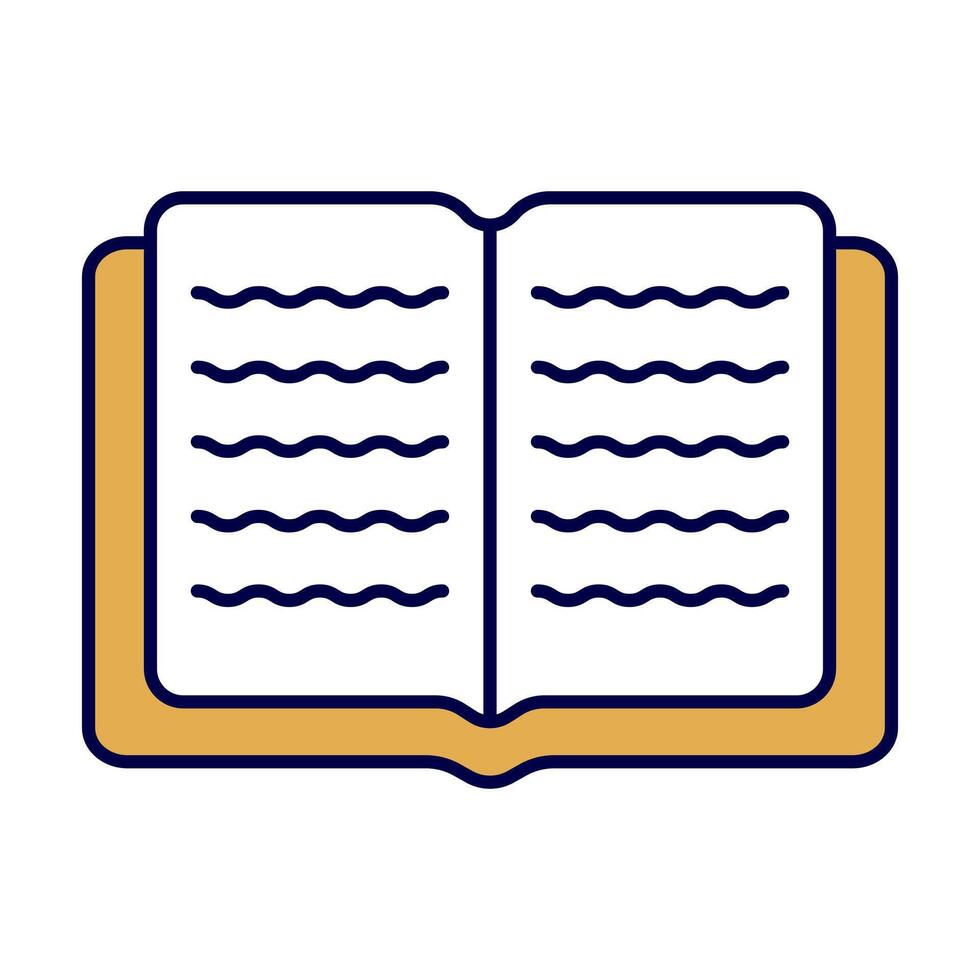 Open Book Icon with Stylized Text Lines Illustration. This illustration depicts a simple open book with stylized wavy lines representing text on both pages. vector