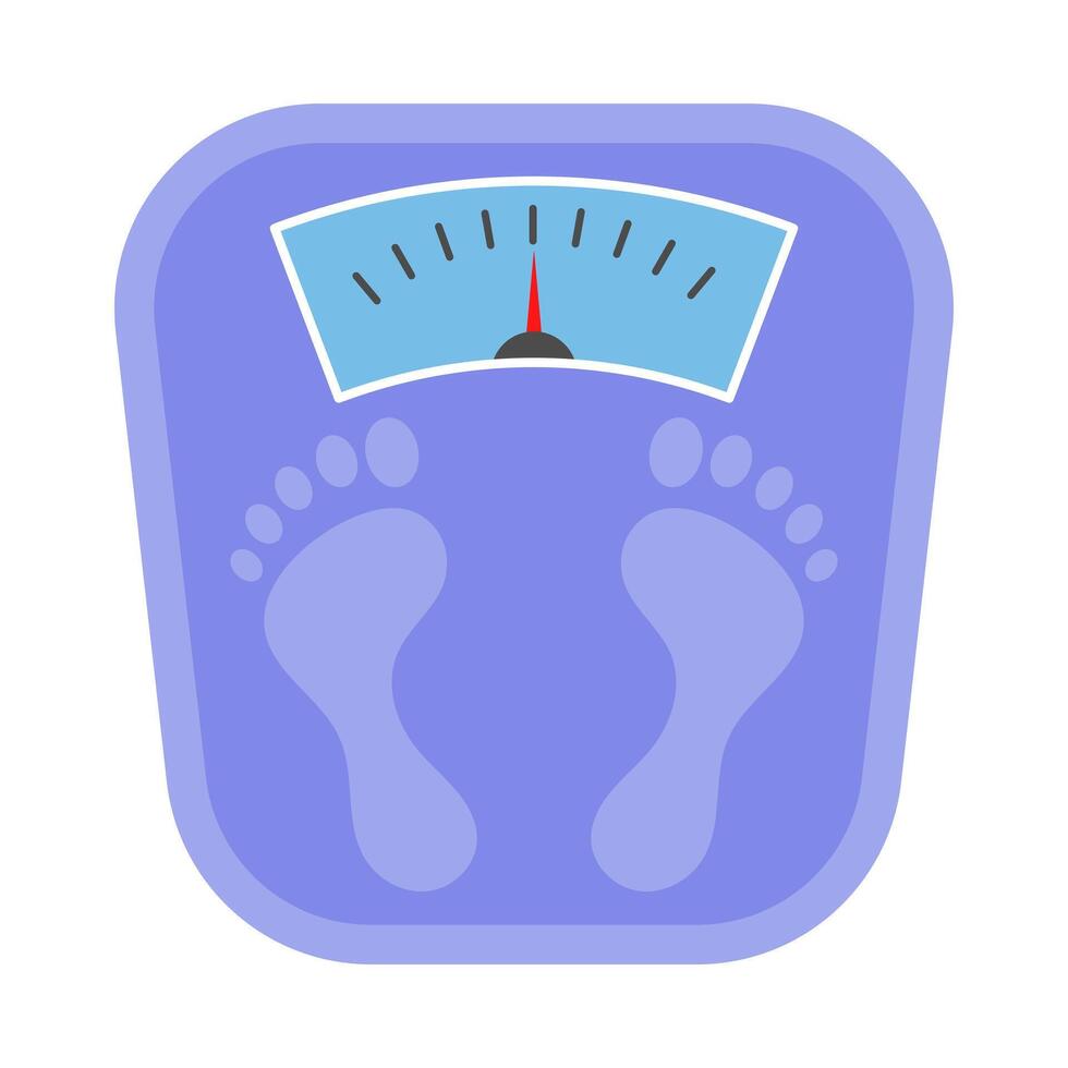 Weight Scale Icon with Footprints Illustration. A flat illustration of a classic weight scale in purple and blue tones. vector