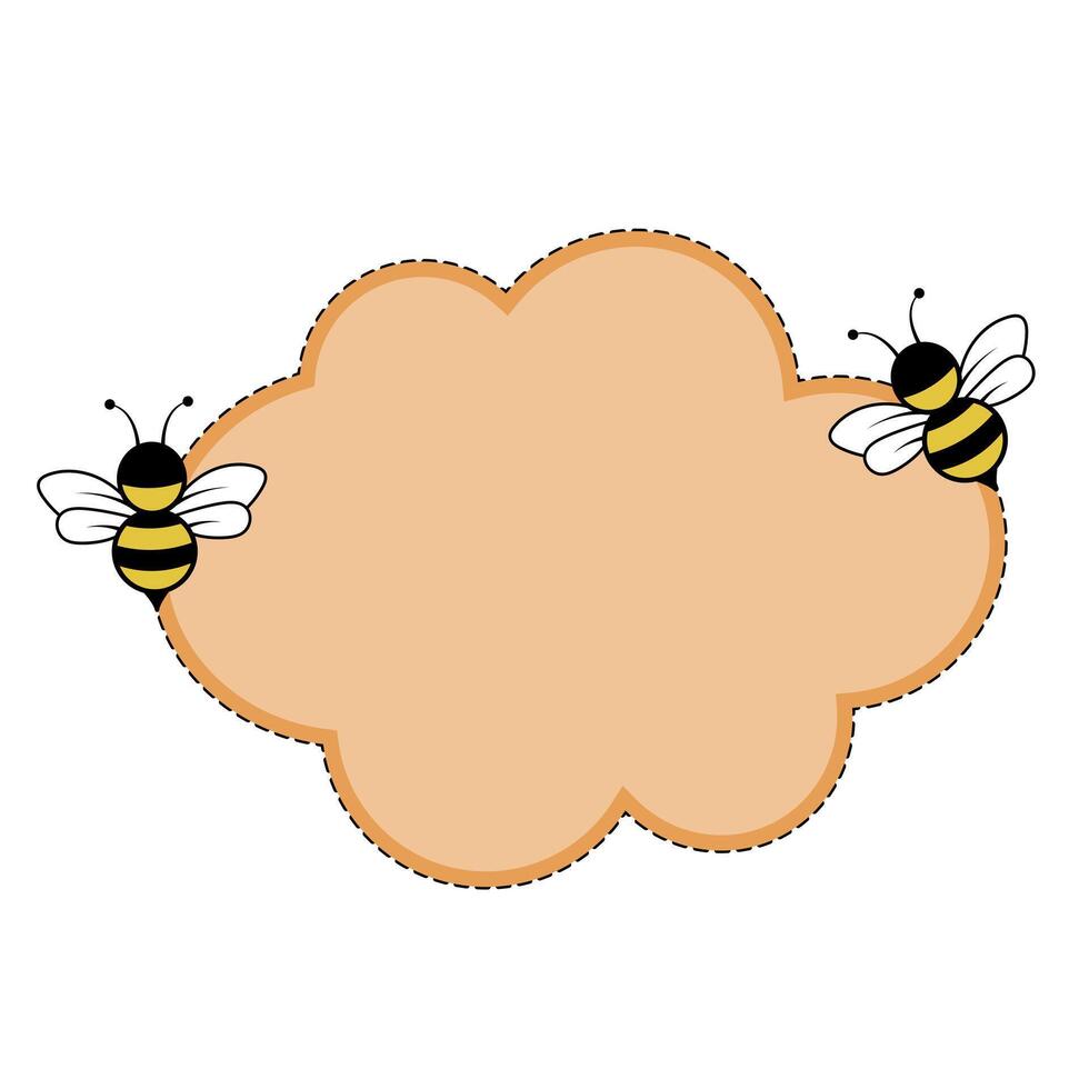 Bee Themed Note Paper Background with Cute Cloud Frame Illustration. A bee themed note paper background featuring a soft, scalloped cloud shaped frame in a warm peach color. vector
