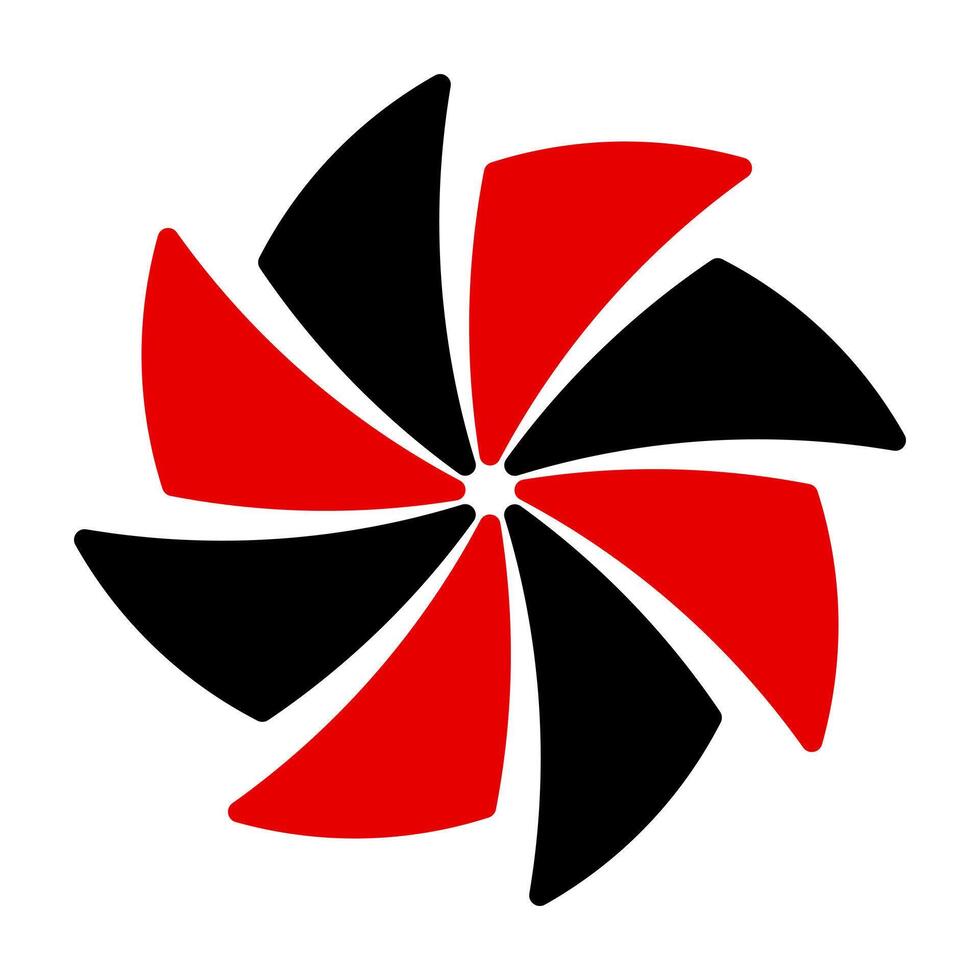 Abstract Red and Black Swirl Icon Illustration. A modern icon featuring a red and black swirl design with a dynamic, spinning appearance. vector