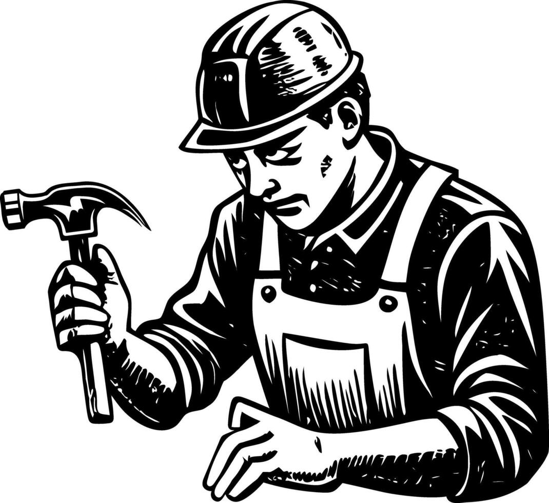 A vintage style illustration showing worker vector
