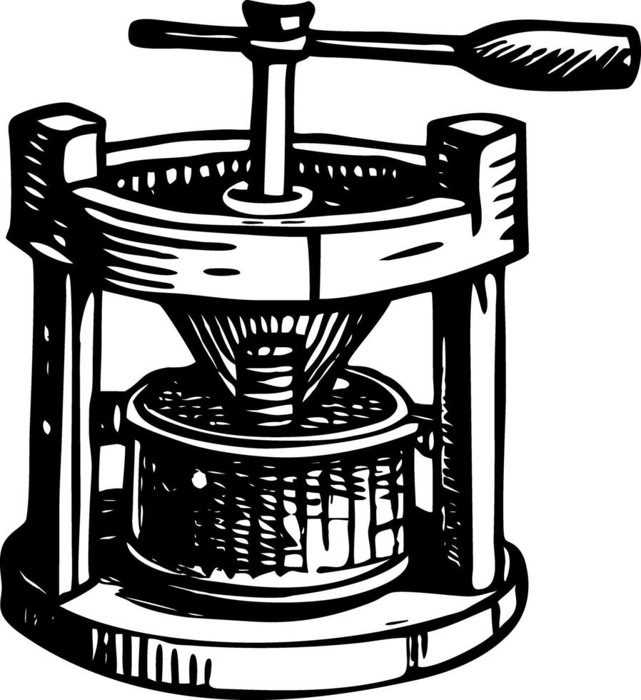 A vintage style illustration showing metal press vector