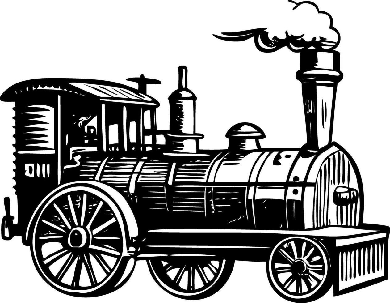 A vintage style illustration showing steam engine vector