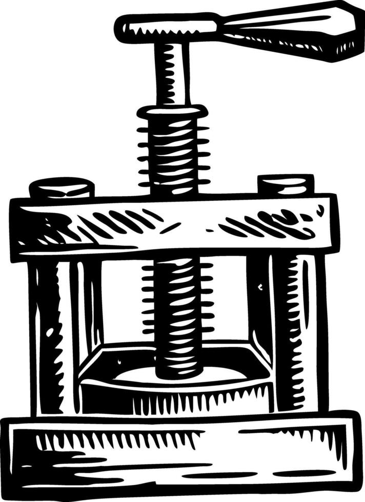 A vintage style illustration showing screw press vector
