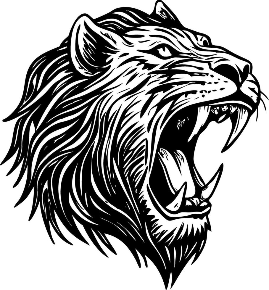 A vintage style illustration showing lion roar vector