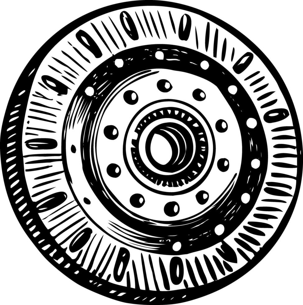 A vintage style illustration showing flywheel disk vector