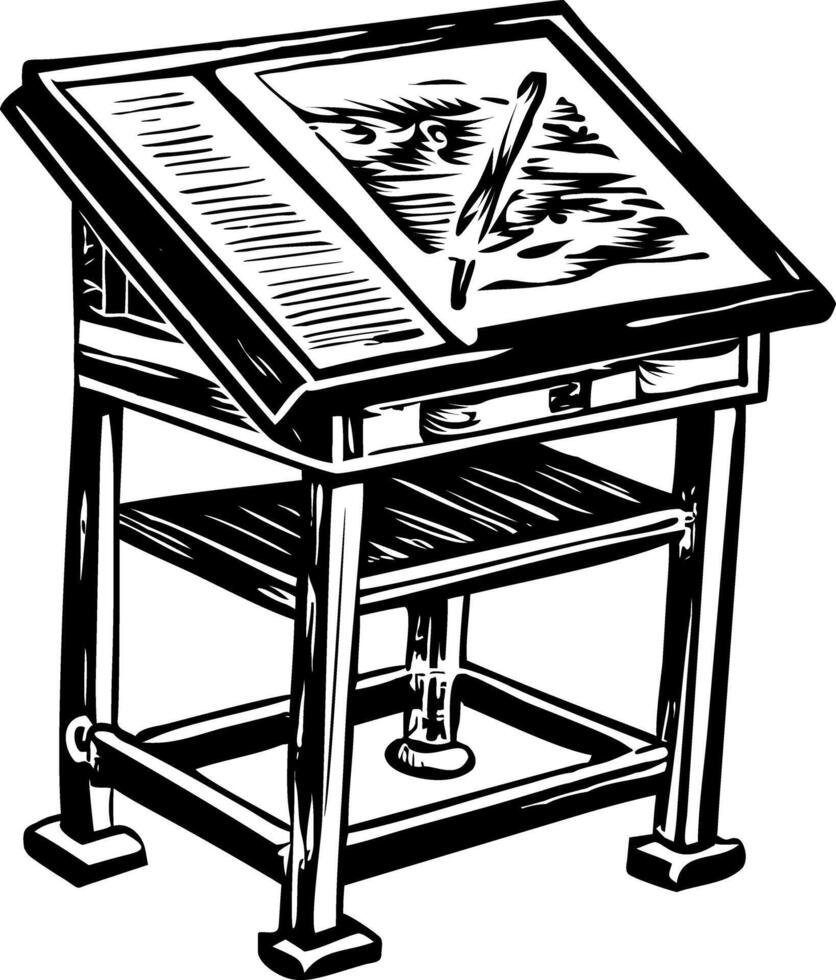 A vintage style illustration showing drafting table vector