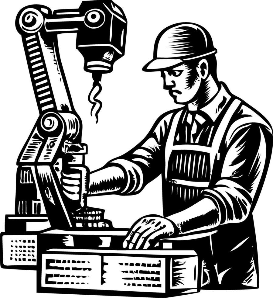 A glyph style illustration representing machine worker vector