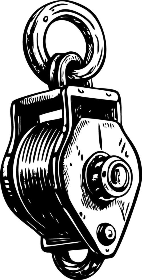 A vintage style illustration showing pulley block vector