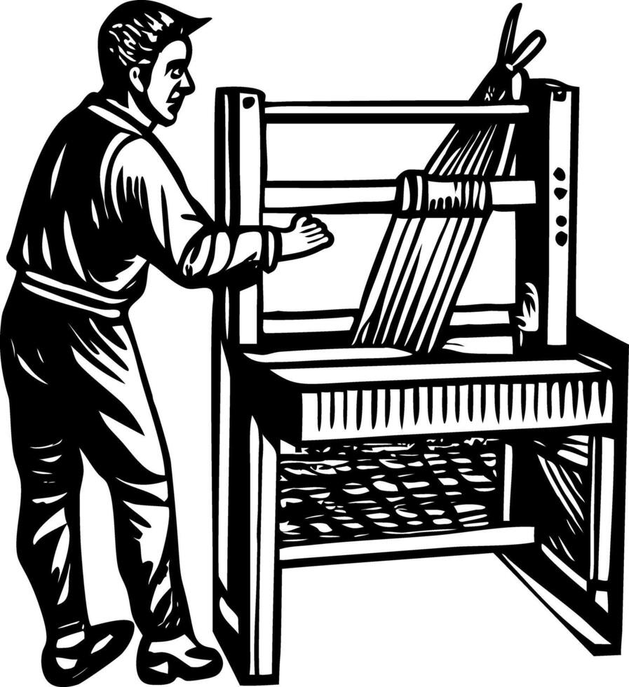 A vintage style illustration showing loom operator vector