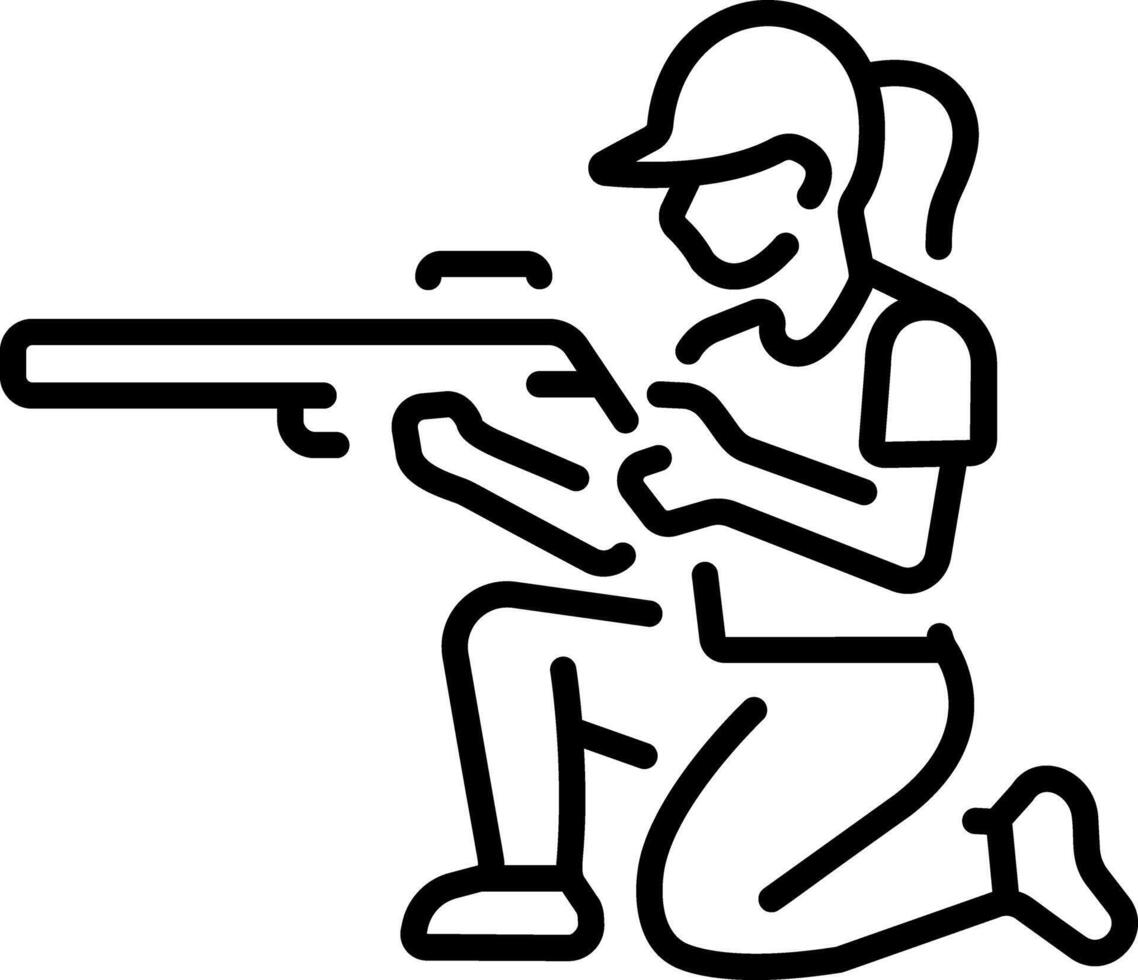 Line style icon of a female hunter holding a gun vector