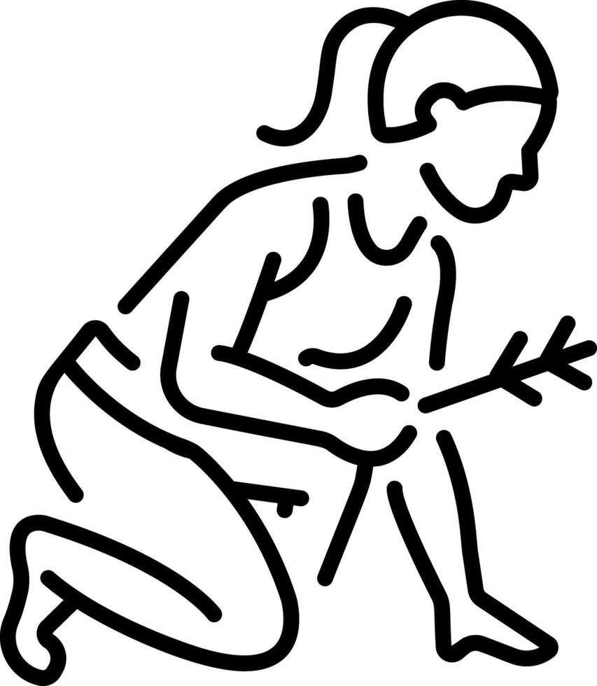 A linear icon showing a character sitting in a crouching pose vector