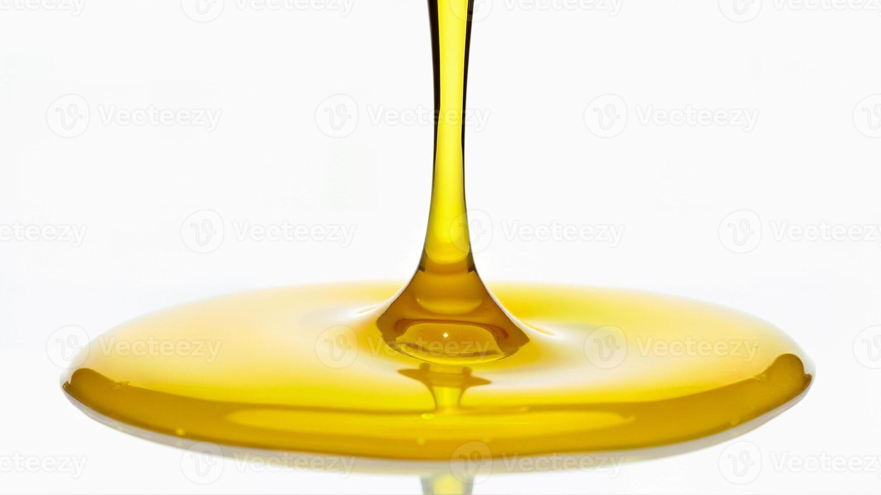 Fresh olive oil dripping and pooling on an isolated white background. Useful for food, cooking, and healthy eating concepts. photo