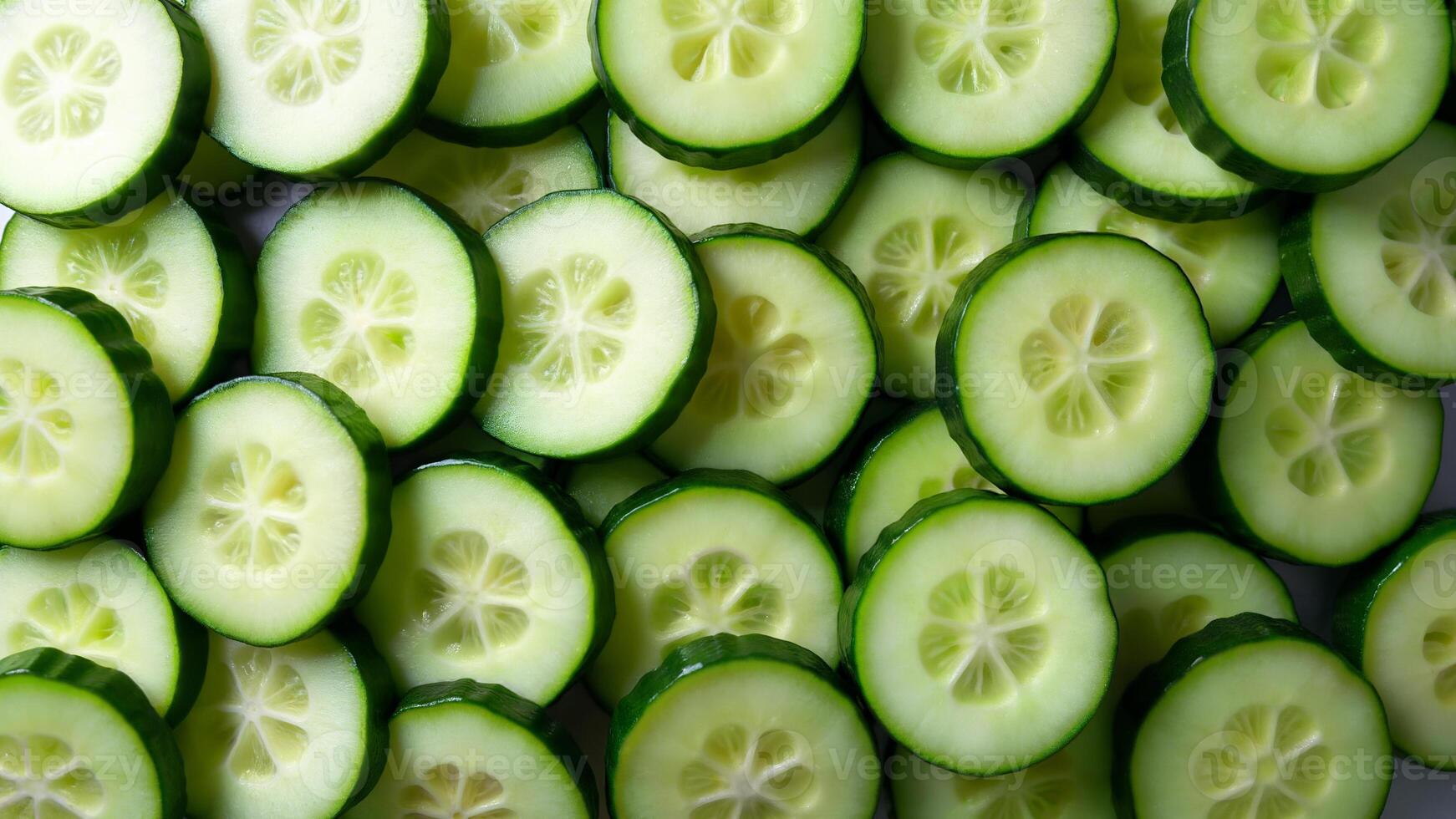 Fresh Sliced Cucumber Pieces Isolated Closeup photo