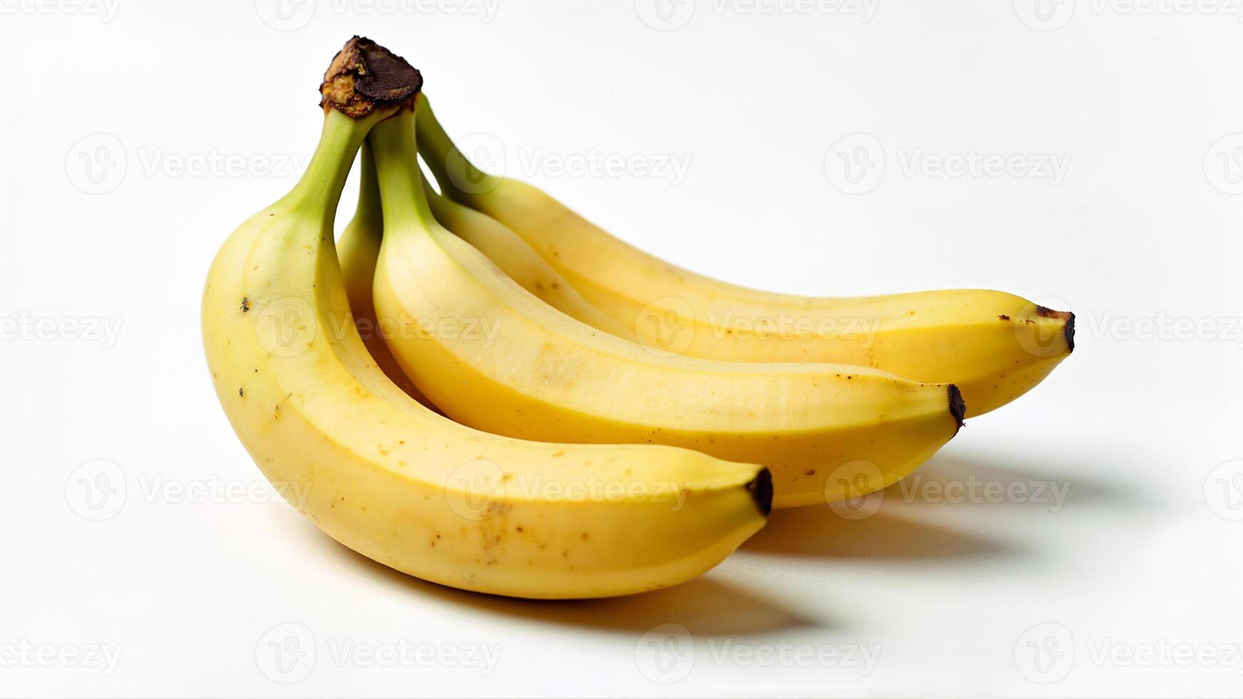 Ripe, yellow bananas isolated on a white background for food, nutrition, or healthy eating concepts. For illustrating fruit freshness, diet, and tropical produce in isolated settings. photo