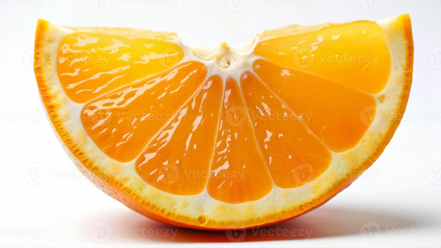 Fresh orange fruit slice with visible seeds and juicy flesh, isolated on a white background. Suitable for food, nutrition, and healthy lifestyle concepts. photo
