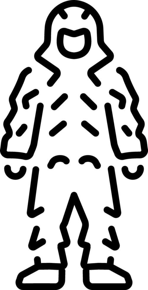 A linear style icon showing a character wearing ghillie suit vector