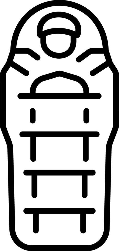 A linear style icon showing a camping sleeping bag vector