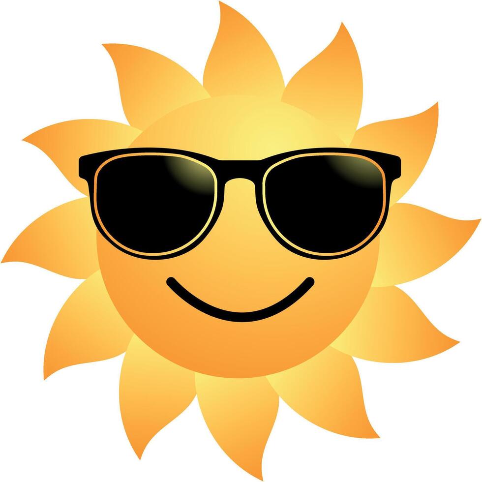 Sun in sun glasses isolated on a white background, summer or holiday graphic element vector