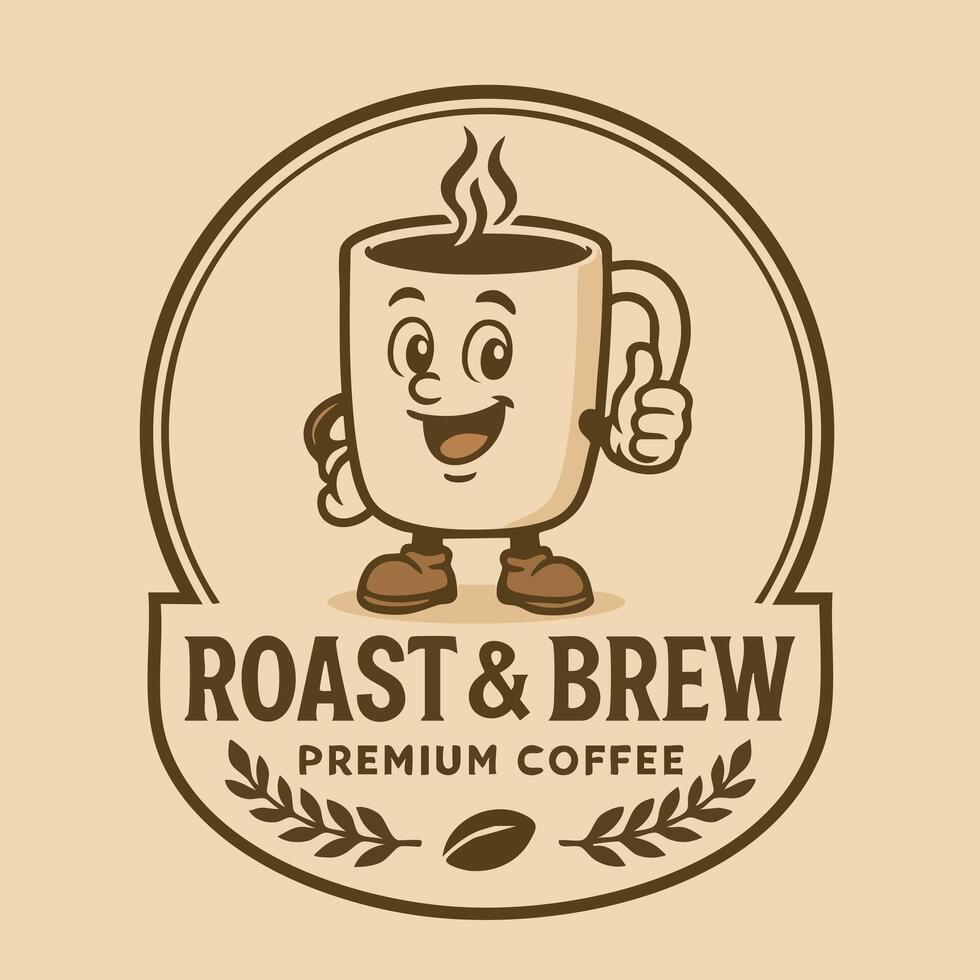 Coffee Mascot Cartoon Character Logo or label Template vector