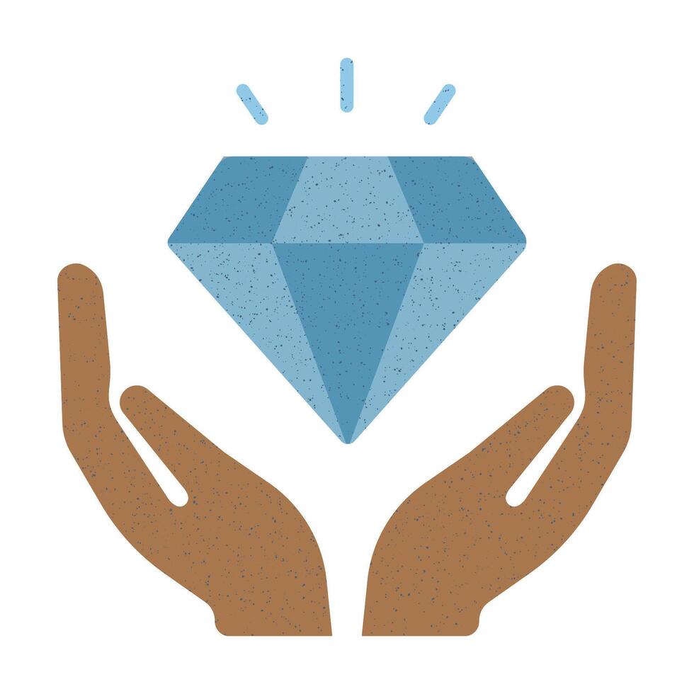 Hands holding a blue diamond illustration representing value and elegance in design vector