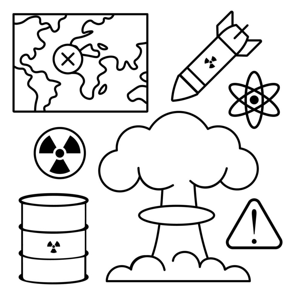 Nuclear symbols and elements represent global concerns about atomic threats vector