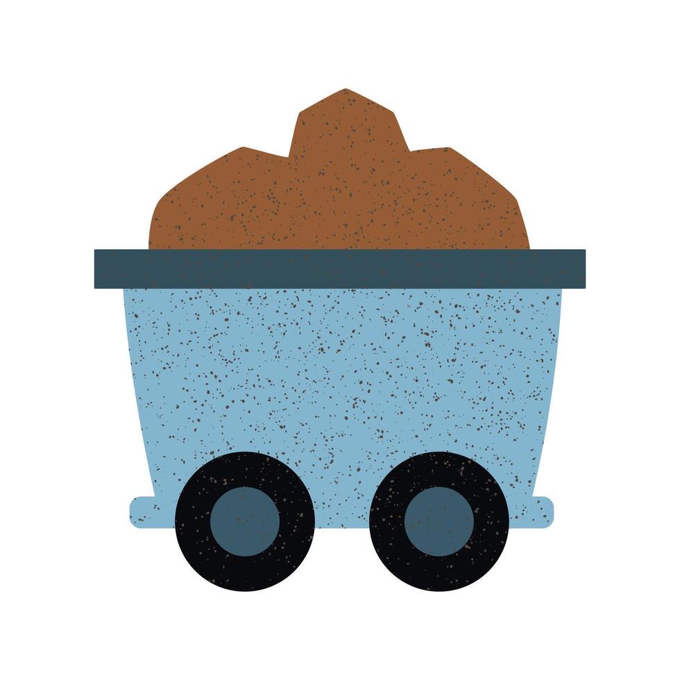 Mine cart loaded with brown ore on wheels in a minimalistic design without background vector