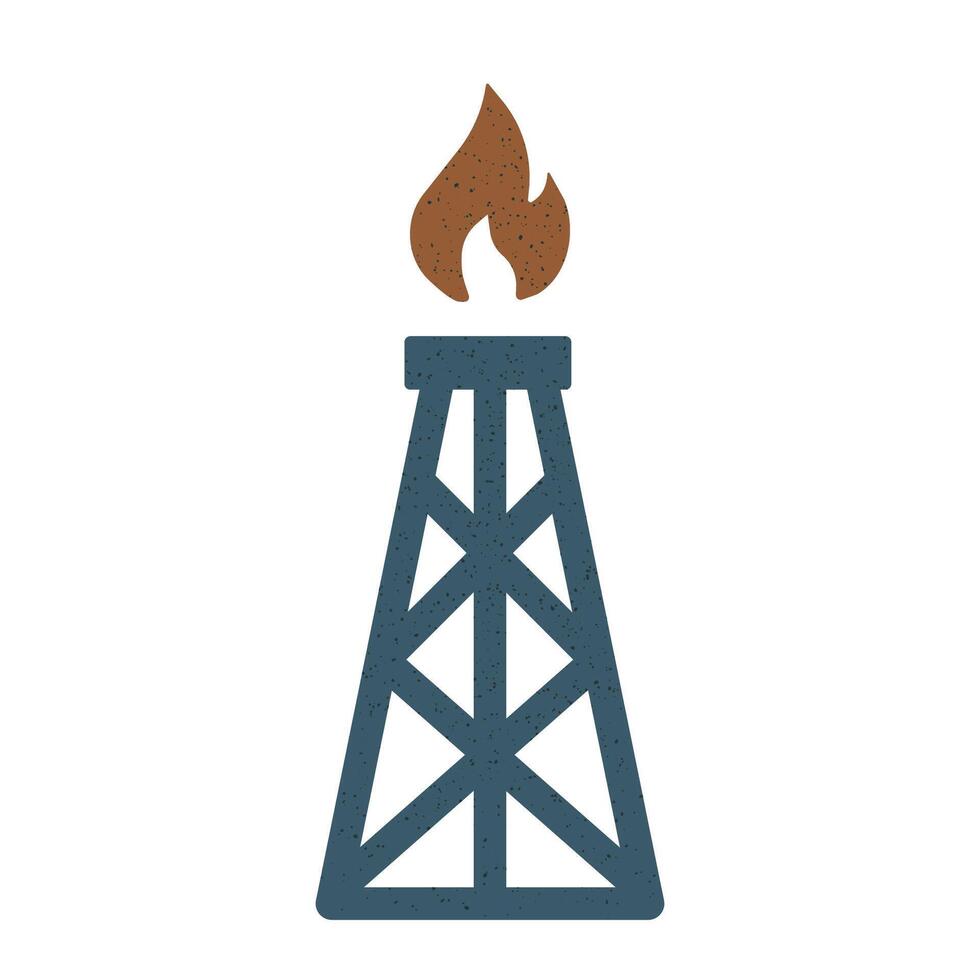 Oil drilling tower with flame symbolizing extraction and energy production vector