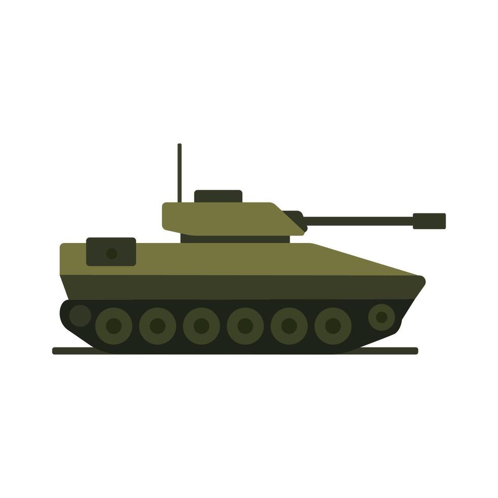 Military tank shown in profile view on a flat surface with a simple design and color scheme vector
