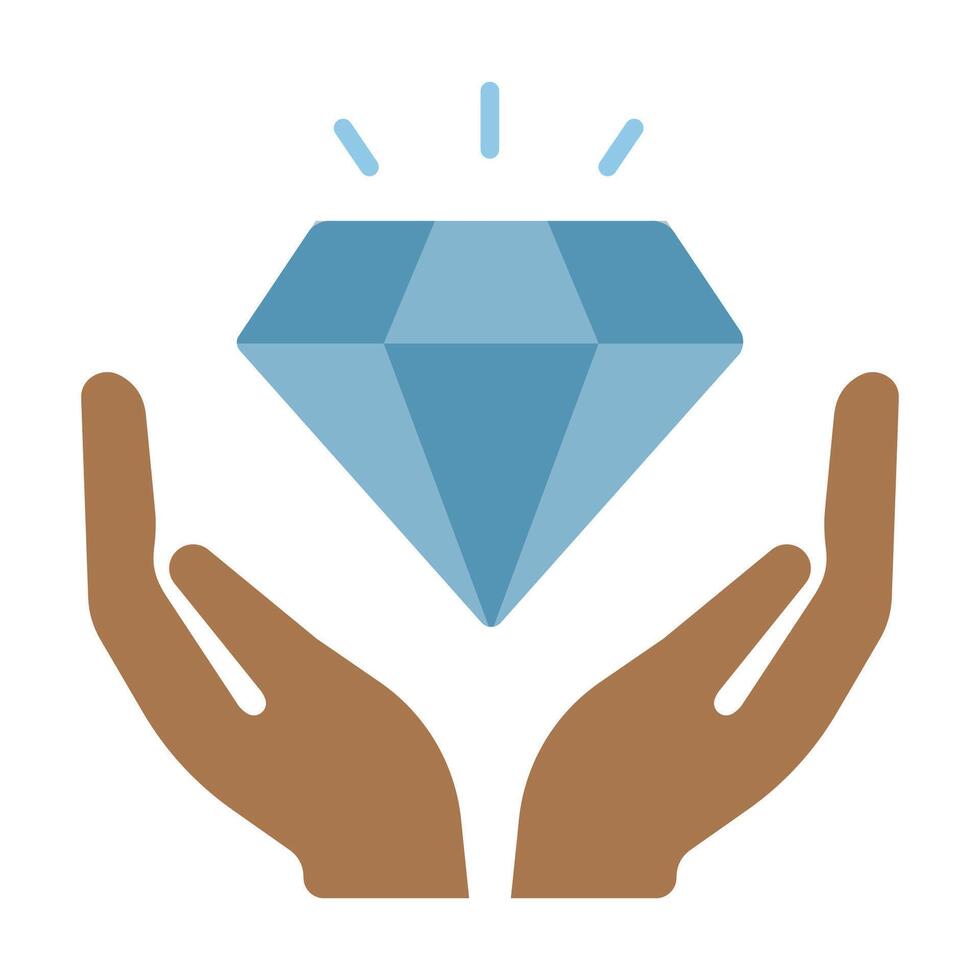 Hands holding a blue diamond symbolizing value and wealth in a minimalist design vector