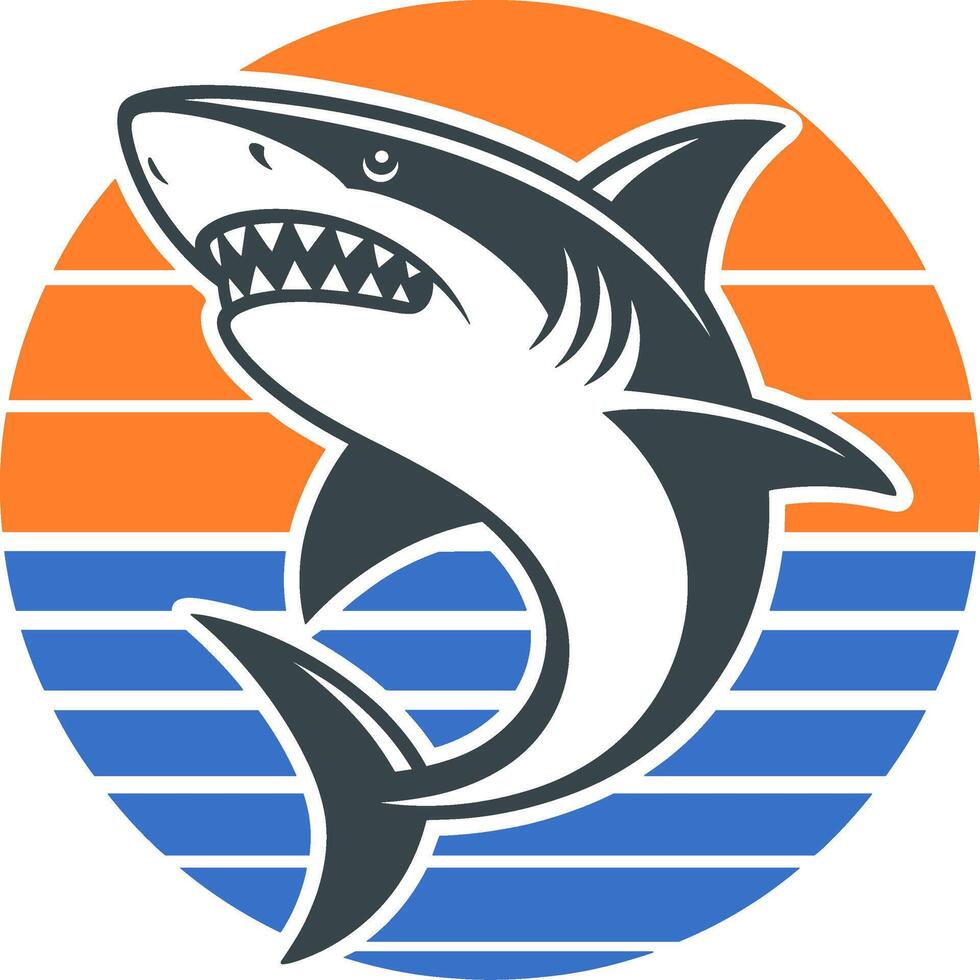 Shark against colorblock sunset vector