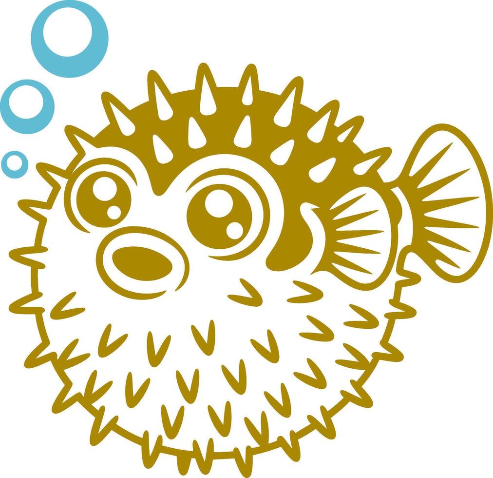 A puffer fish with bubbles on a white background vector