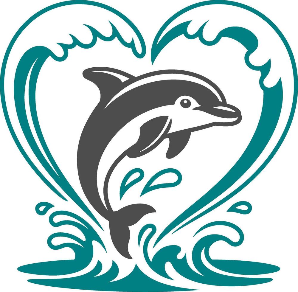 Dolphin jumping out of the water in a heart shape vector