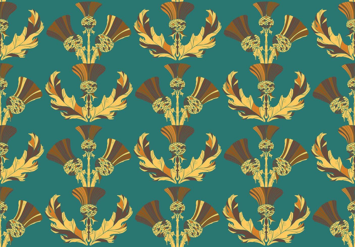 a pattern with thistle leaves on a teal background vector