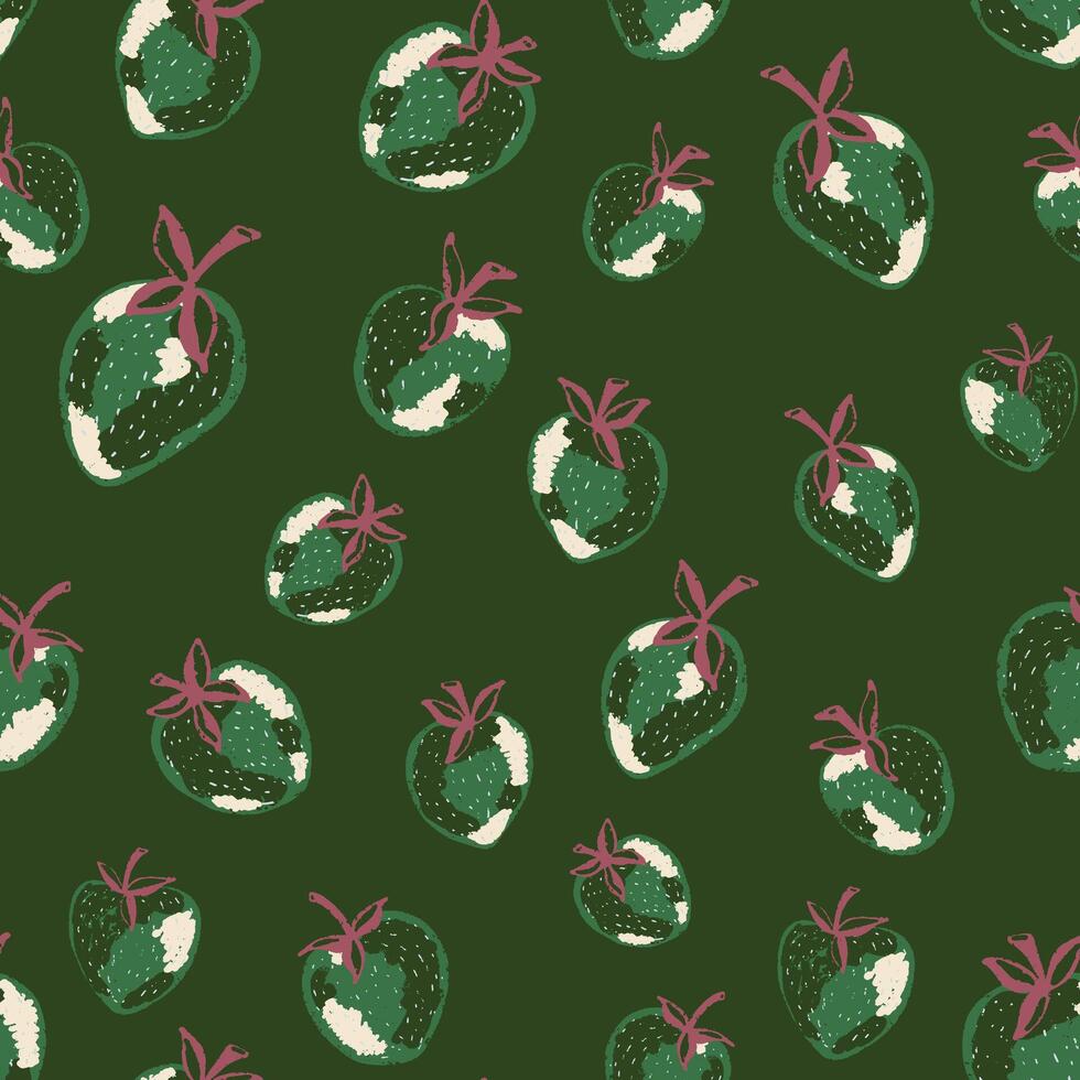 a green and pink pattern with strawberries vector