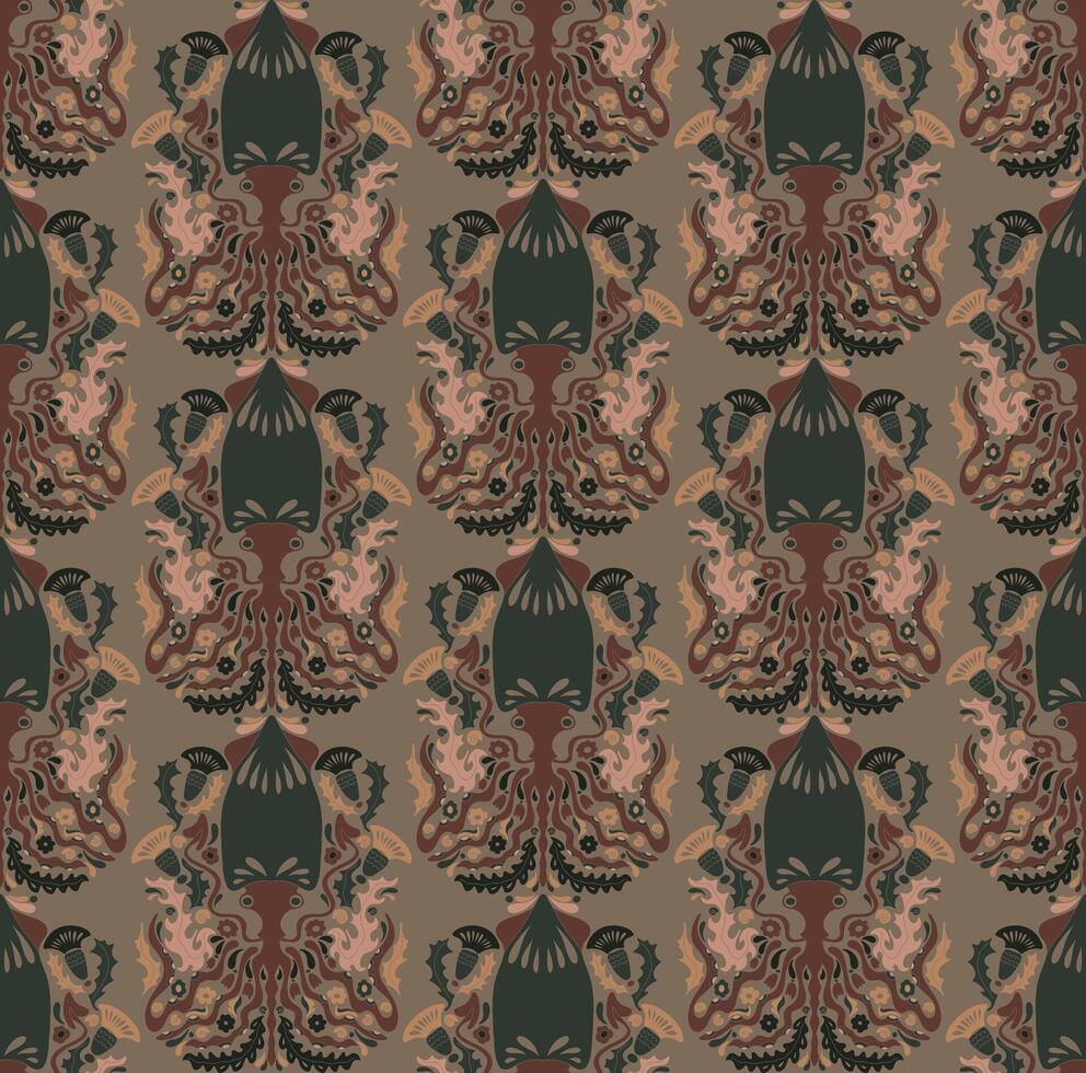an octopus wallpaper with a brown and green design vector