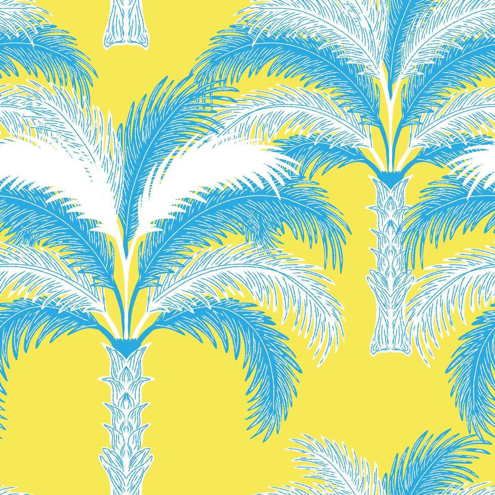 a pattern with palm trees on a yellow background vector