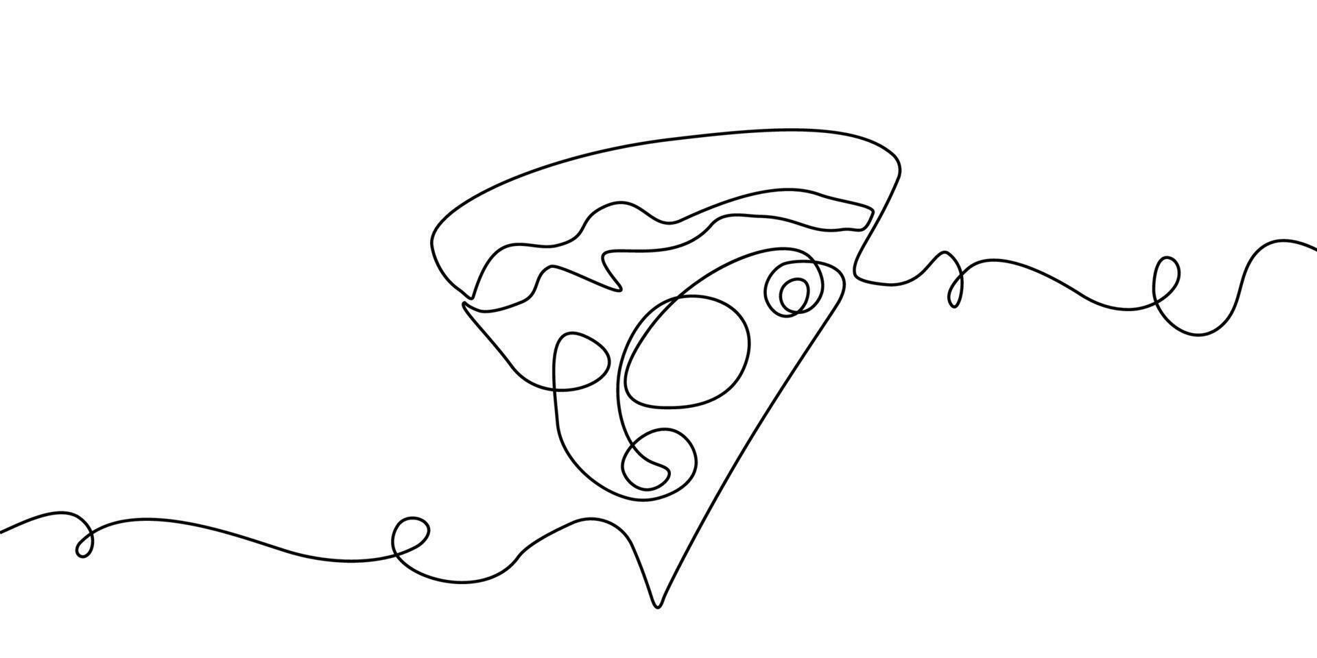 Illustration pizza slice icon cheese food hand drawn background sketch. Continuous line pizza set isolated pizzeria outline symbol doodle italy menu eat piece art design logo italian white flat vector