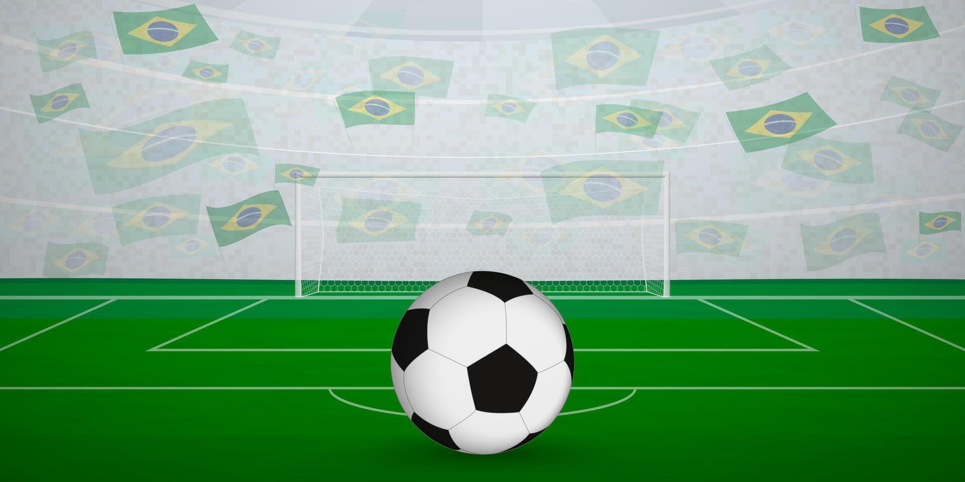 Brazilian Football Arena Full of Fans with National Flags, Sports Event Illustration. vector