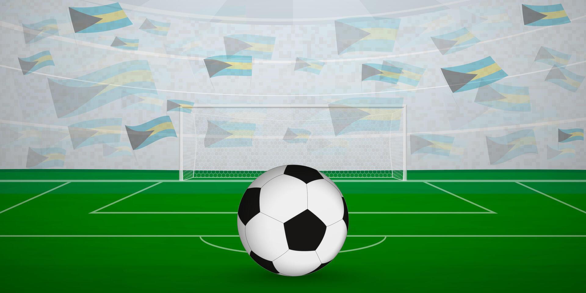 Bahamian Football Arena Full of Fans with National Flags, Sports Event Illustration. vector
